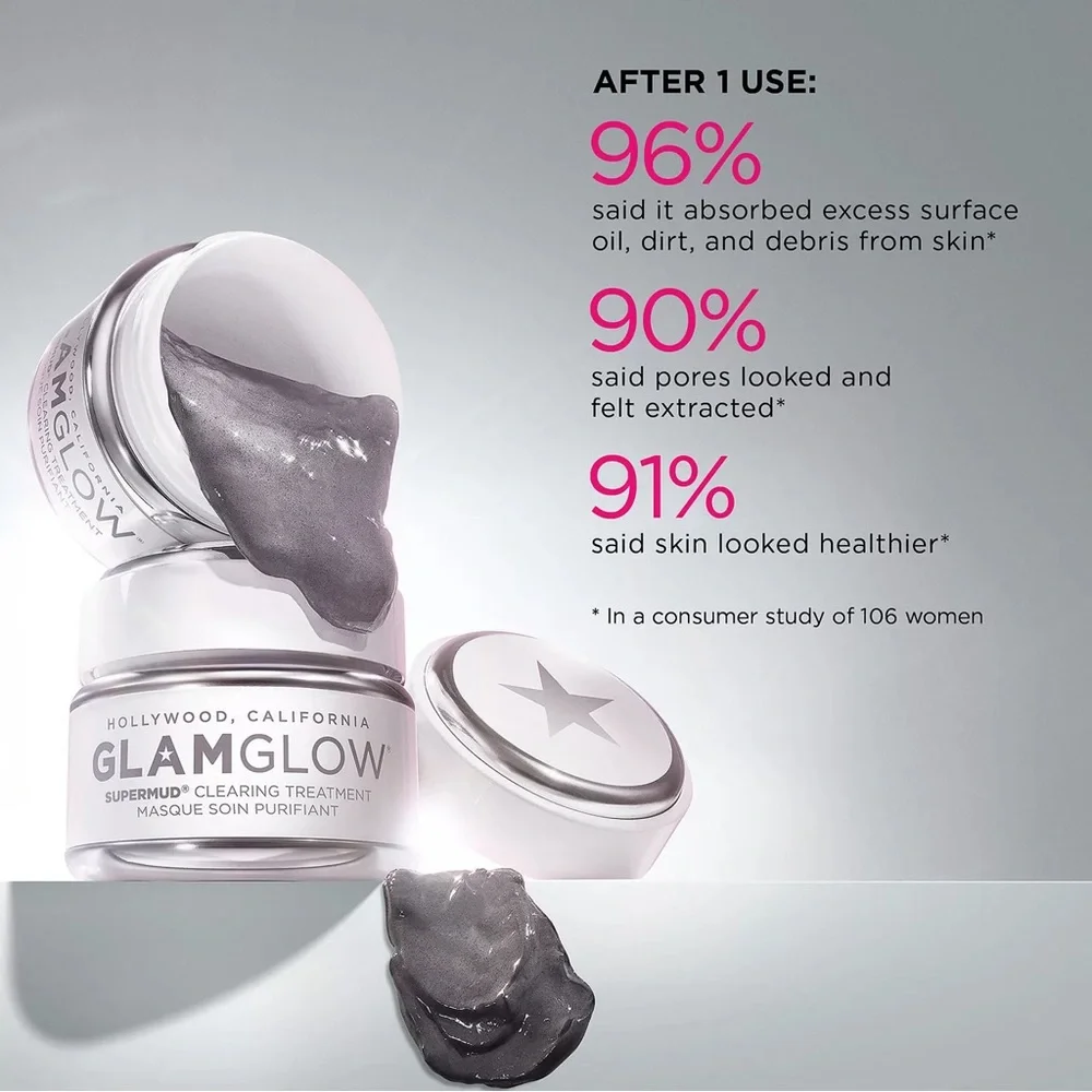 GLAMGLOW Supermud Clearing Mask 1.7oz Charcoal Acne Pore Detox NEW